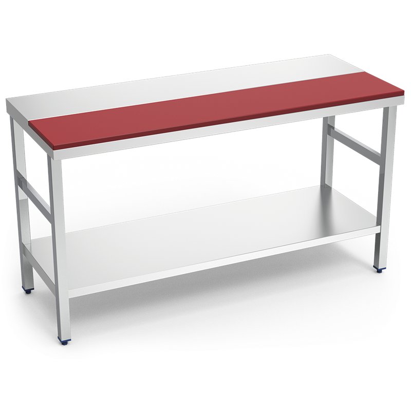 Mesa prepar.central fb.roja c/ent.1000x800x850 mm.