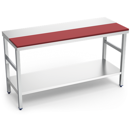Mesa prepar.central fb.roja c/ent.1000x800x850 mm.