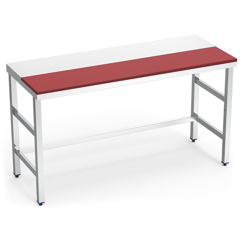 Mesa prepar.central fb.roja s/ent.2000x700x850 mm.