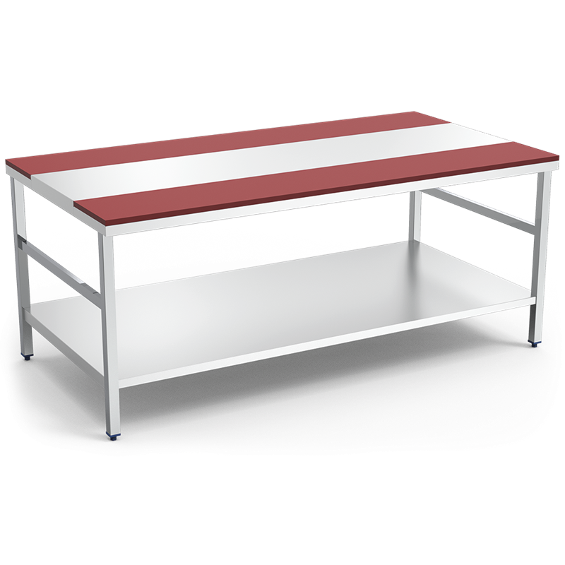 Mesa despiece fb.roja c/entrep.1500x1050x850 mm.