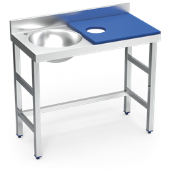 Mesa preparación y lavado fb azul cubeta izda. 1000x500x850 mm.