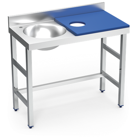 Mesa preparación y lavado fb azul cubeta izda. 1000x500x850 mm.