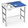Mesa preparación y lavado fb azul cubeta izda. 1000x500x850 mm.