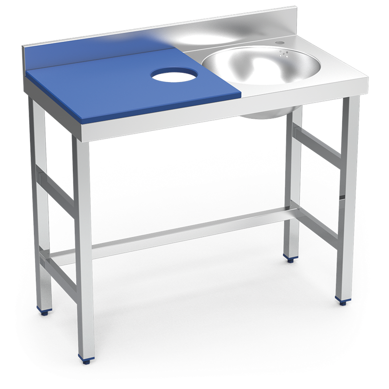 Mesa preparación y lavado fb azul cubeta dcha. 1000x500x850 mm.