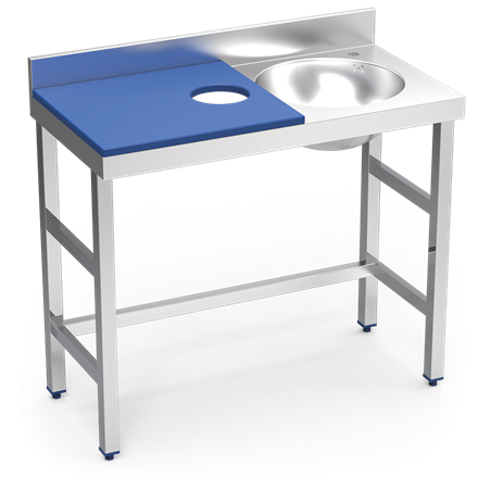 Mesa preparación y lavado fb azul cubeta dcha. 1000x500x850 mm.
