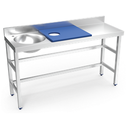 Mesa preparación y lavado fb azul cubeta izda. 1500x500x850 mm.