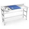 Mesa preparación y lavado fb azul cubeta izda. 1500x500x850 mm.