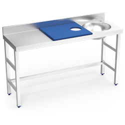 Mesa preparación y lavado fb azul cubeta dcha. 1500x500x850 mm.