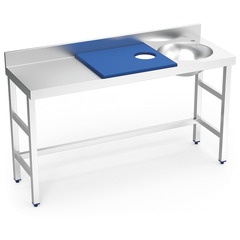 Mesa preparación y lavado fb azul cubeta dcha. 1500x500x850 mm.