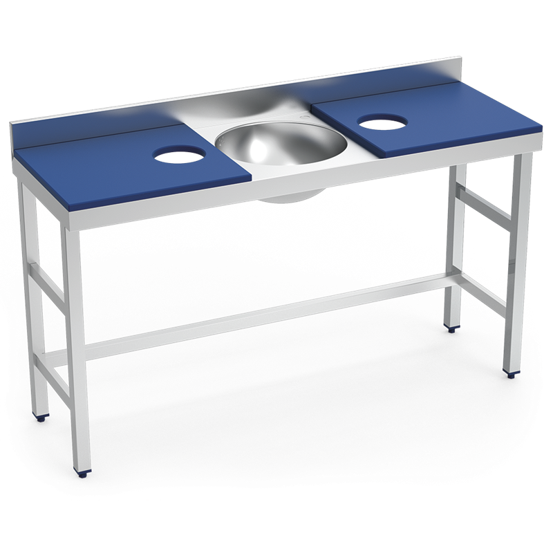 Mesa preparación y lavado doble fb azul 1500x500x850 mm.