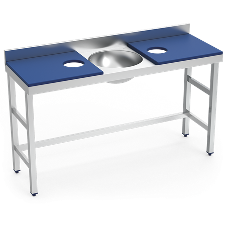 Mesa preparación y lavado doble fb azul 1500x500x850 mm.