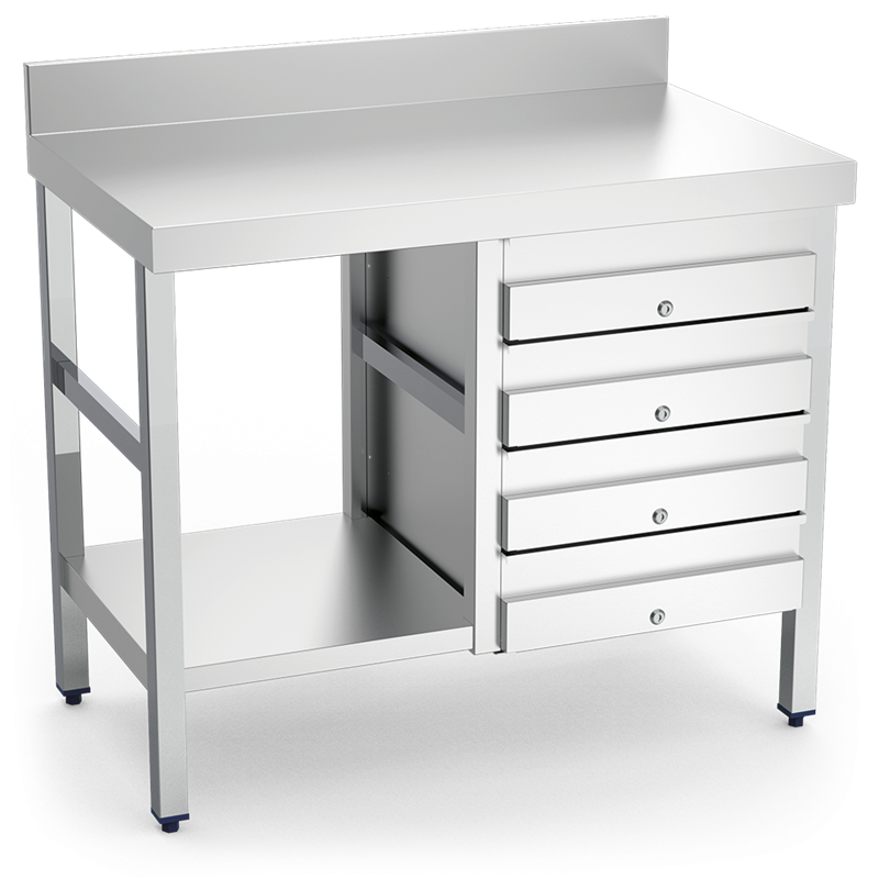 Mesa mural con 4 cajones 1000x600x850 mm.