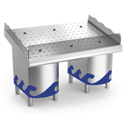 Mostrador de pescadería de 1465x950x730/1045 mm.