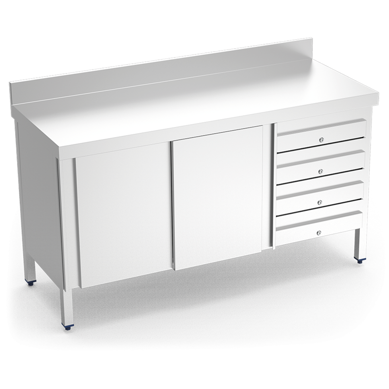 Mesa mural c/ptas. corred. y 4 cajones 1500x600x850 mm.