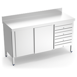 Mesa mural c/ptas. corred. y 4 cajones 2000x600x850 mm.