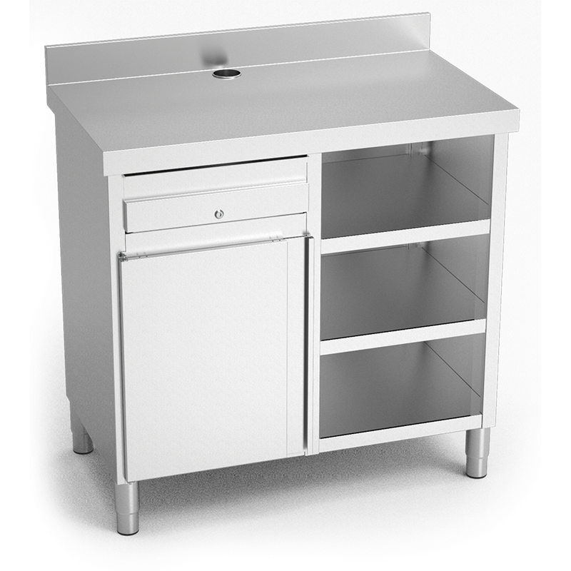 Mueble cafetero de cajón, puerta y 3 entrepaños 1070x600x1040 mm.