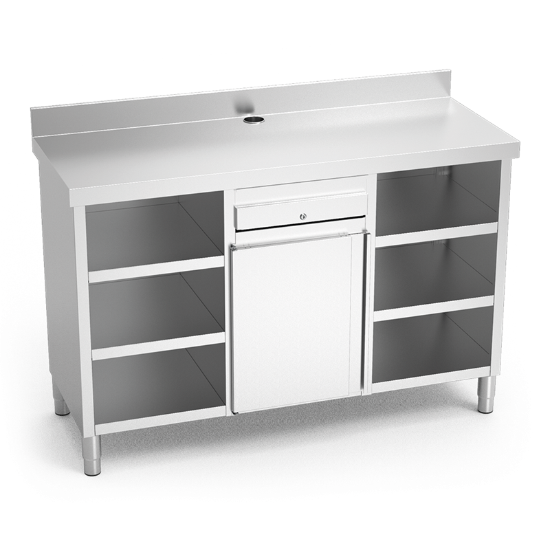 Mueble cafetero de cajón, puerta y 6 entrepaños 1570x600x1040 mm.
