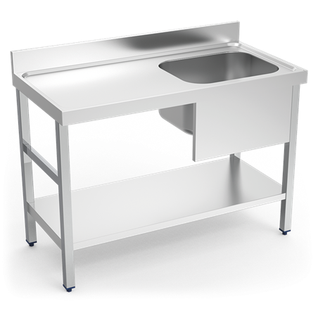 Mesa mural de Chef c/entrep. cubeta dcha. 1200x600x850 mm.