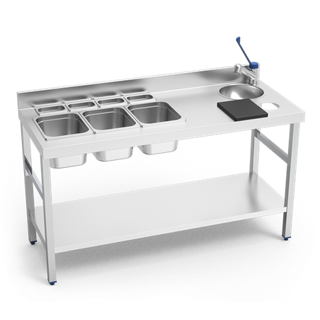 Mesa mural c/entrepaño especial barman 1500x600x850 mm.