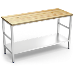 Isla de cocina inox con encimera de madera 1500x600x880 mm