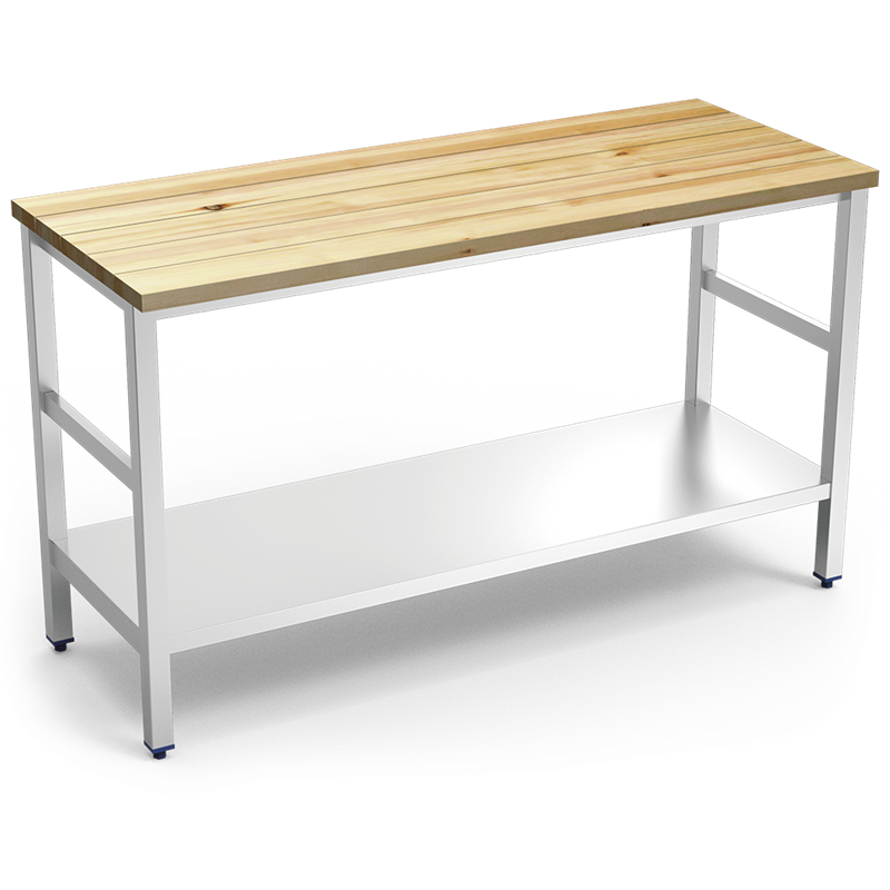 Isla de cocina inox con encimera de madera 1500x600x880 mm