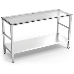 Mesa central inox con encimera de cristal translúcido 1000x600x860 mm