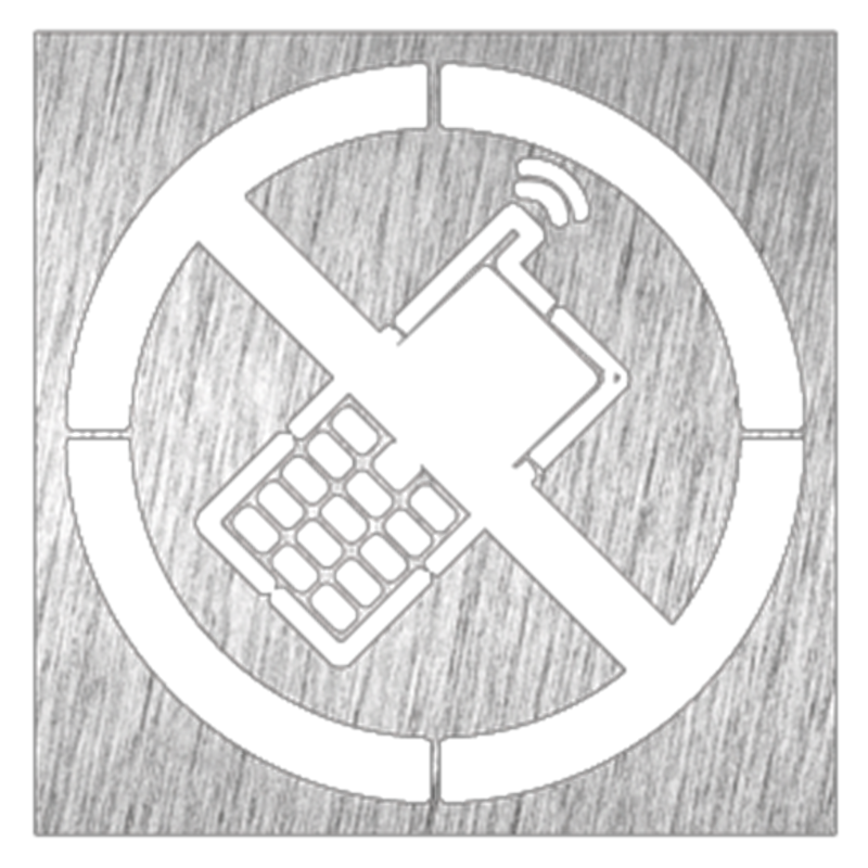 Pictograma inoxidable "Prohibido teléfono móvil" 120x120x1.5 mm