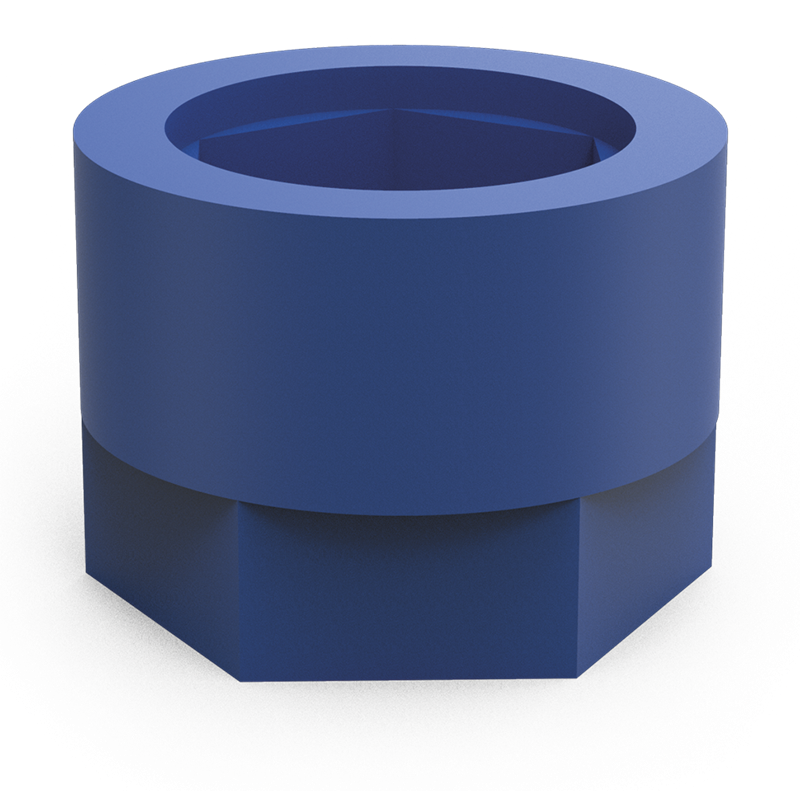 Funda silentblock azul para taco regulable de 40x40 mm.