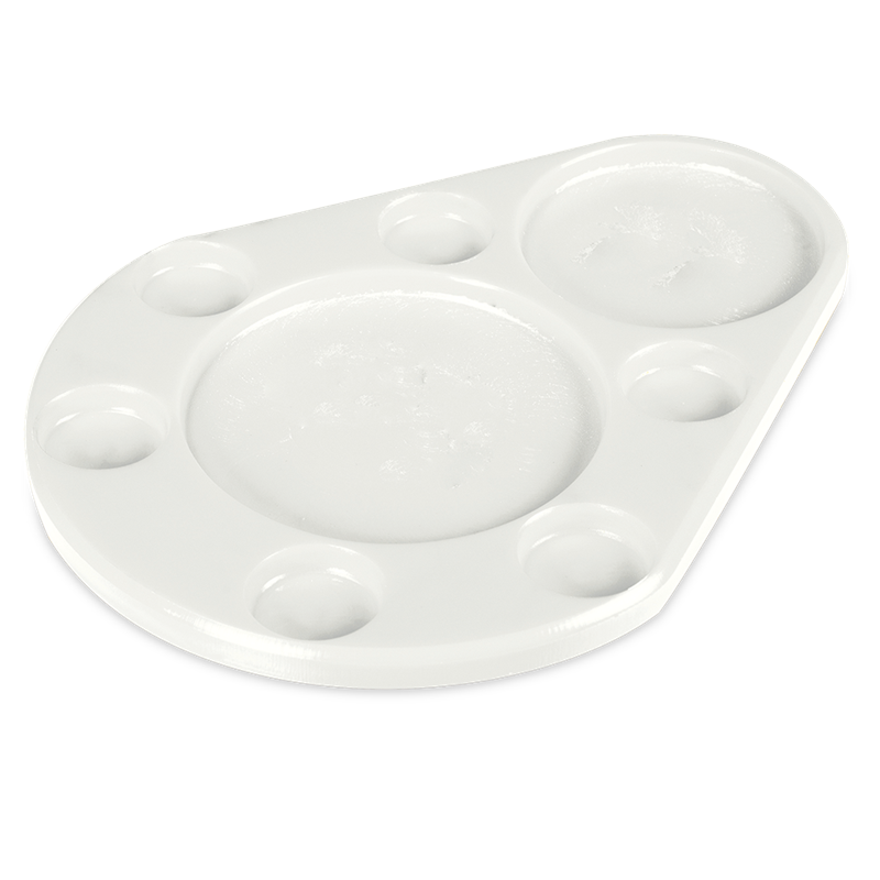 Tabla de diseño para 6 salsas fibra blanca 440x300x20 mm.