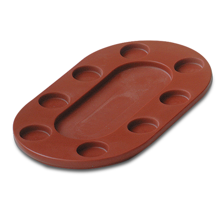 Tabla ovalada para 8 salsas fibra roja 410x250x20 mm.