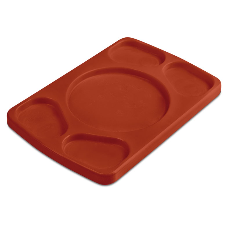 Tabla rectangular para 4 salsas fibra roja 300x200x20 mm.