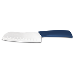 Santoku cerámica blanca, mango azul 120 mm.