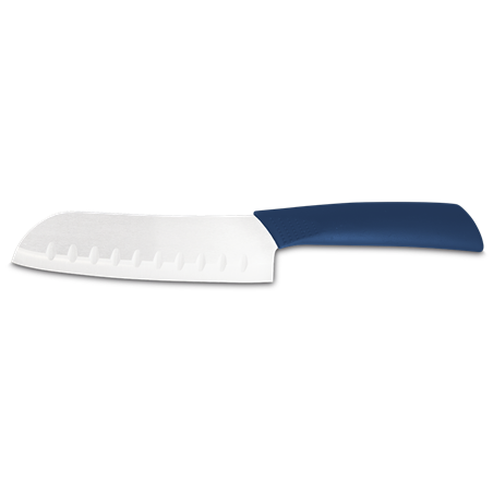 Santoku cerámica blanca, mango azul 120 mm.