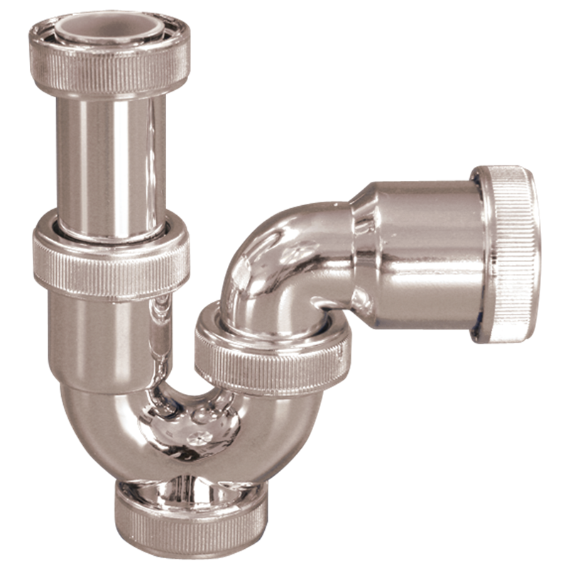 Sifón curvo 1 1/2" - 1 1/2" PVC, acabado cromado