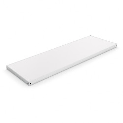 White flat shelf with a minimalist design, featuring a smooth surface and clean edges. Ideal for storage or display.
