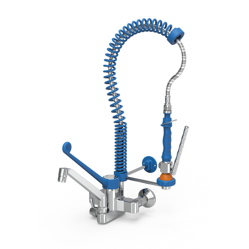 Grifo ducha mural extra-bajo con caño elevado Serie Monoblock 450x600 mm.