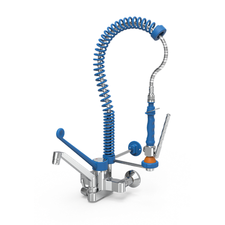 Grifo ducha mural extra-bajo con caño elevado Serie Monoblock 450x600 mm.