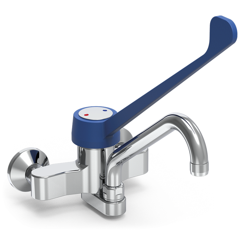 Grifo mural doble entrada de accionamiento a codo Serie Monoblock 300x495 mm.