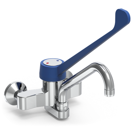 Grifo mural doble entrada de accionamiento a codo Serie Monoblock 300x495 mm.