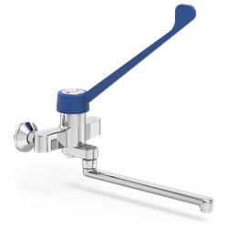 Grifo mural doble entrada de accionamiento a codo caño bajo Serie Monoblock 360x420 mm.