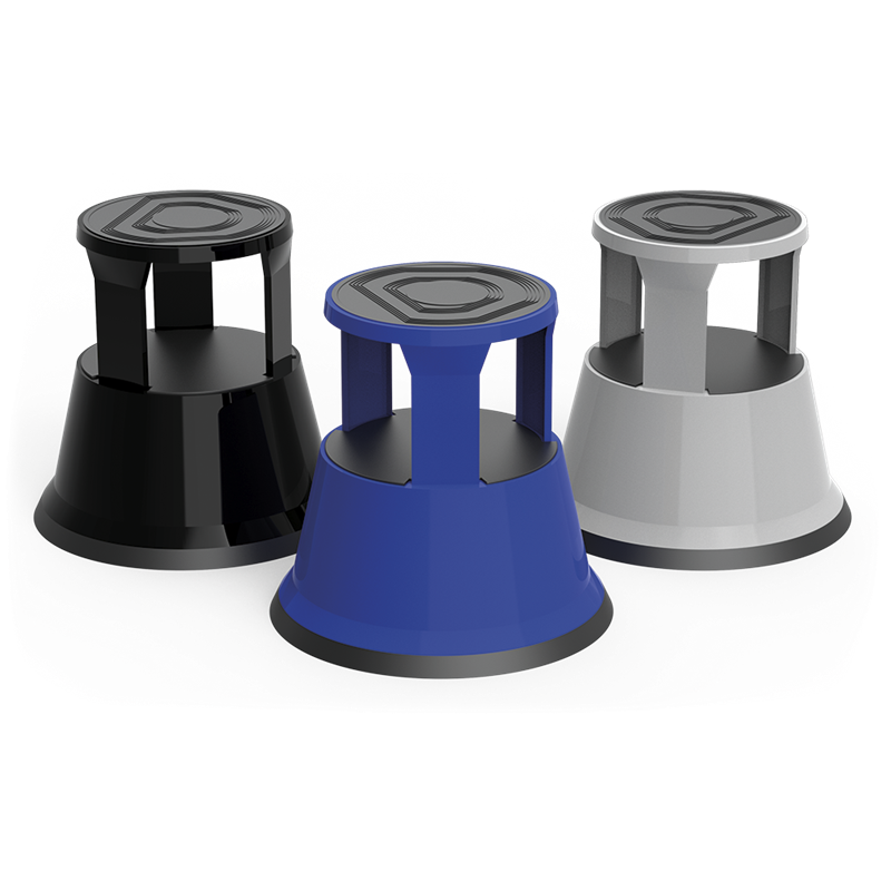 Taburete azul con ruedas ø430x430 mm.