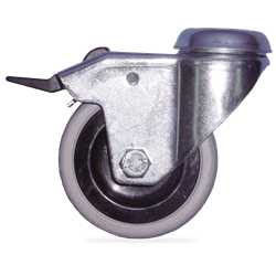 Rueda giratoria c/freno acero galv.-goma ø125 mm.