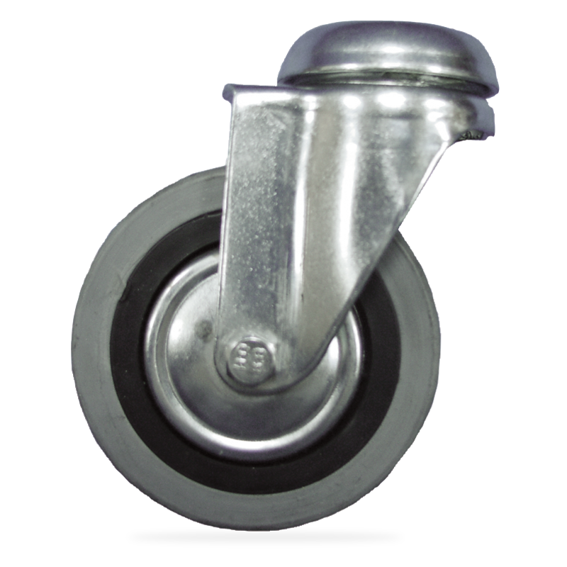 Rueda giratoria s/freno acero galv.-goma ø125 mm.