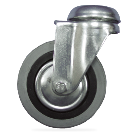 Rueda giratoria s/freno acero galv.-goma ø125 mm.