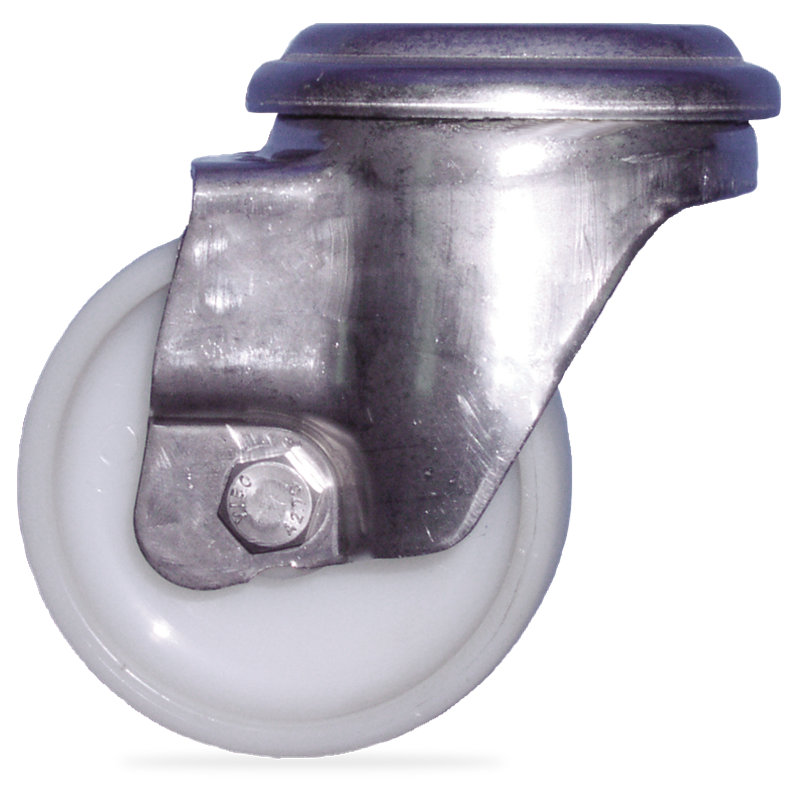 Rueda giratoria s/freno acero inox.-nylon ø125 mm.