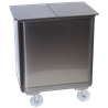 Contenedor inox. con tapa media abertura, ruedas y asa 115 lts.