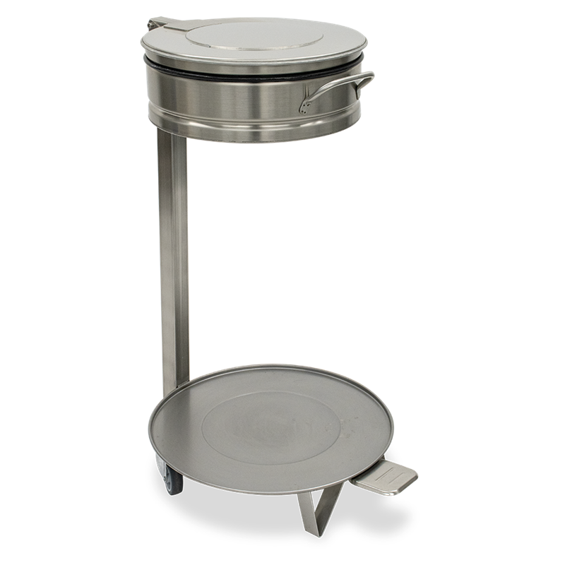 Contenedor porta-bolsas inox. con tapa y ruedas.
