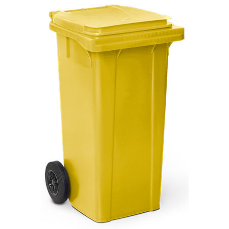 Contenedor de desperdicios con tapa y ruedas amarillo 120 lts.