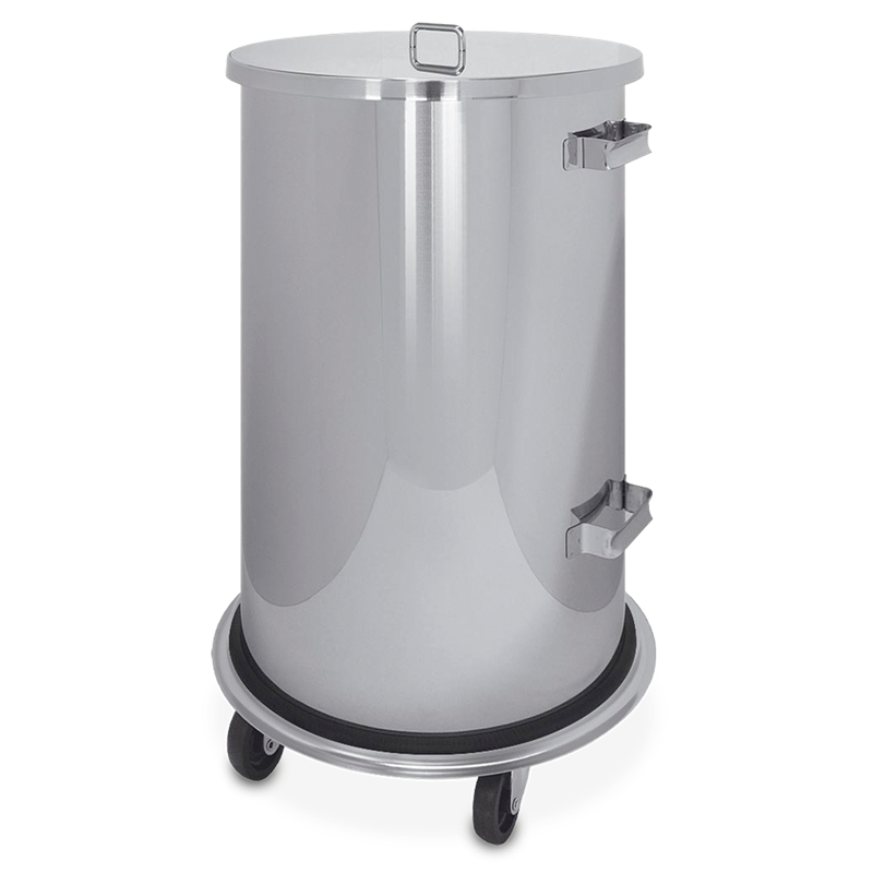 Papelera inox con tapa y ruedas 70 lt