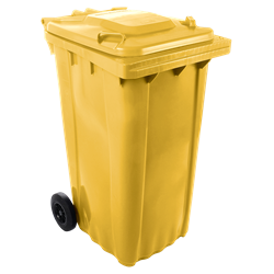 Contenedor de desperdicios con tapa y ruedas amarillo 240 lts.